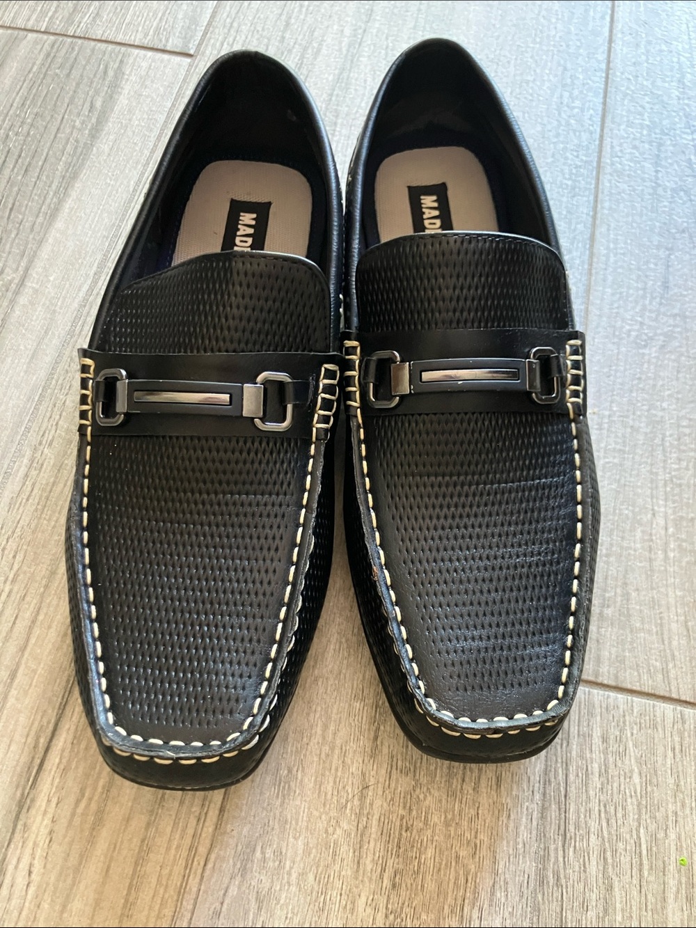Steve Madden Black Textured Slip-On Loafers with Metal Bit, Like New, 9.5